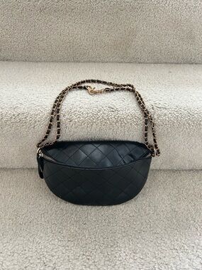Quilted Black Leather Crossbody Bag with Chain Strap